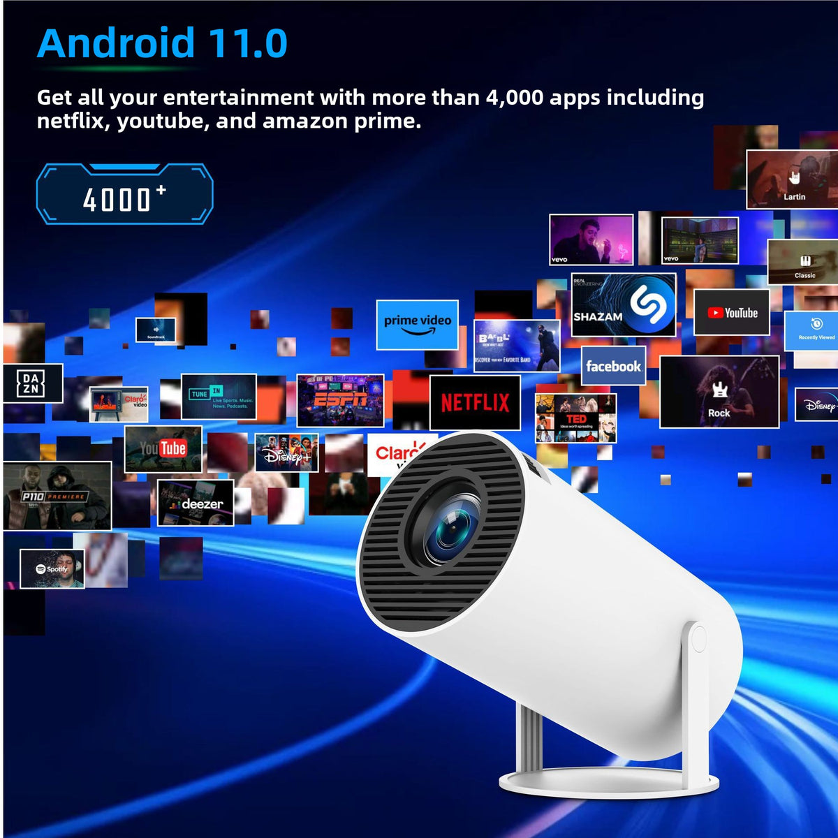 Vidéoprojecteur HY300 Pro 4K – Projecteur Portable HD avec Partage d’Écran Wi-Fi