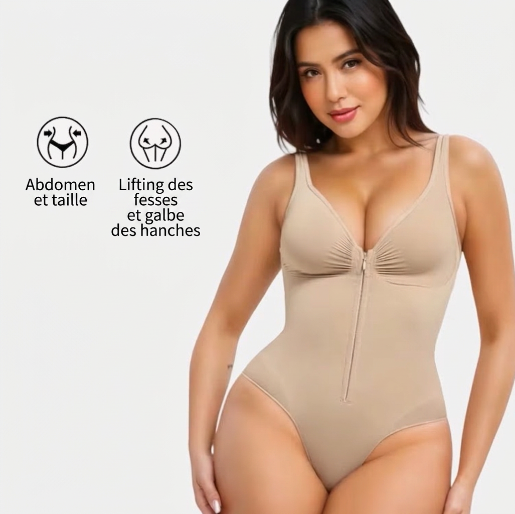 Body Gainant Zippé Sculptant Effet Ventre Plat & Silhouette Redessinée