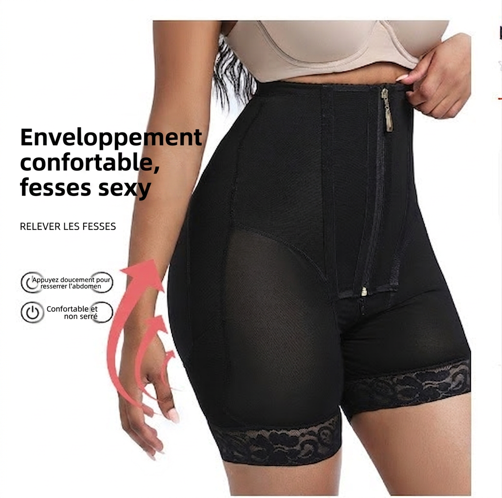 Short Gainante Taille Haute Sculptante Ventre Plat Effet Push-Up