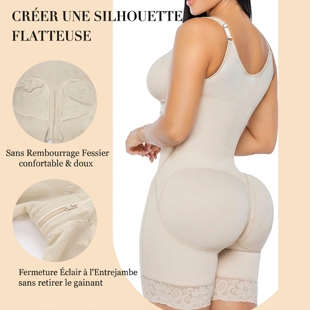 Combinaison Gainante Compression 360° – Manches 3/4 & Silhouette Sculptée