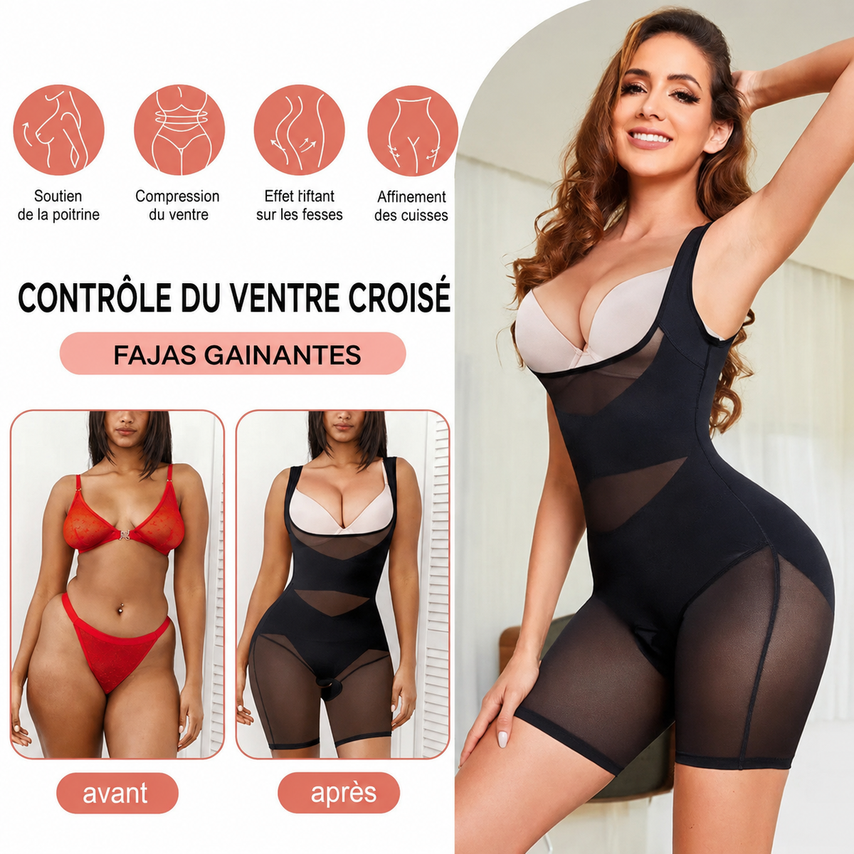 Combinaison Gainante Transparente Sculptante Effet Sablier Ventre Plat