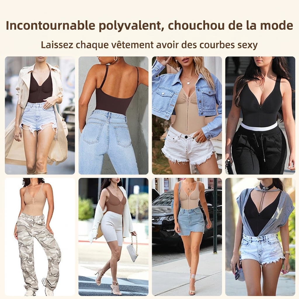 Body Gainant Zippé Sculptant Effet Ventre Plat & Silhouette Redessinée