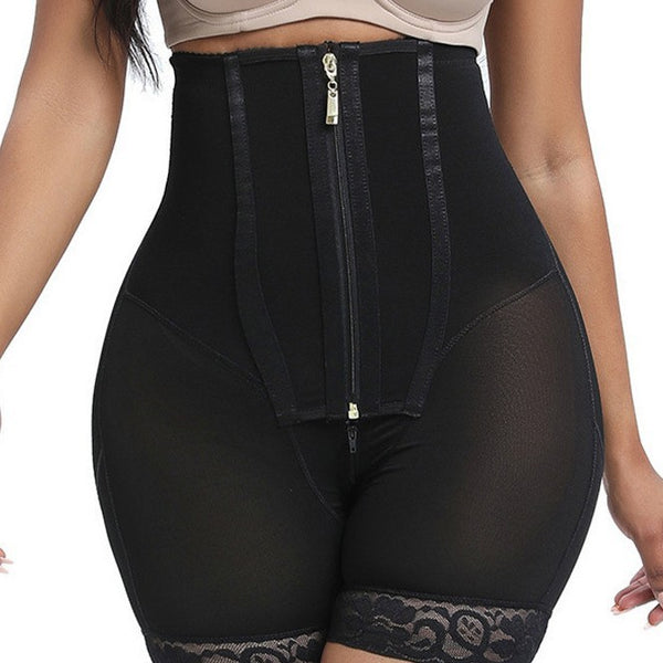 Short Gainant Taille Haute Zip Frontal – Compression 360° & Ventre Plat