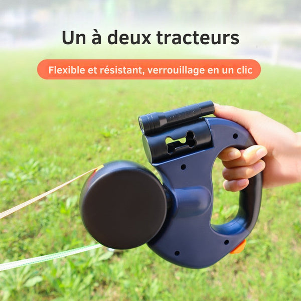 Flexi Paw - Laisse double pour chien avec pivot anti-enchevêtrement et lumière LED