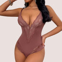  Dentelle à encolure en V profonde - Brun rouge