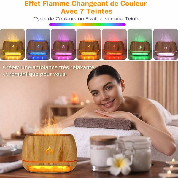 Diffuseur D'Huiles Essentielles à Effet Flamme – Design Bois Naturel