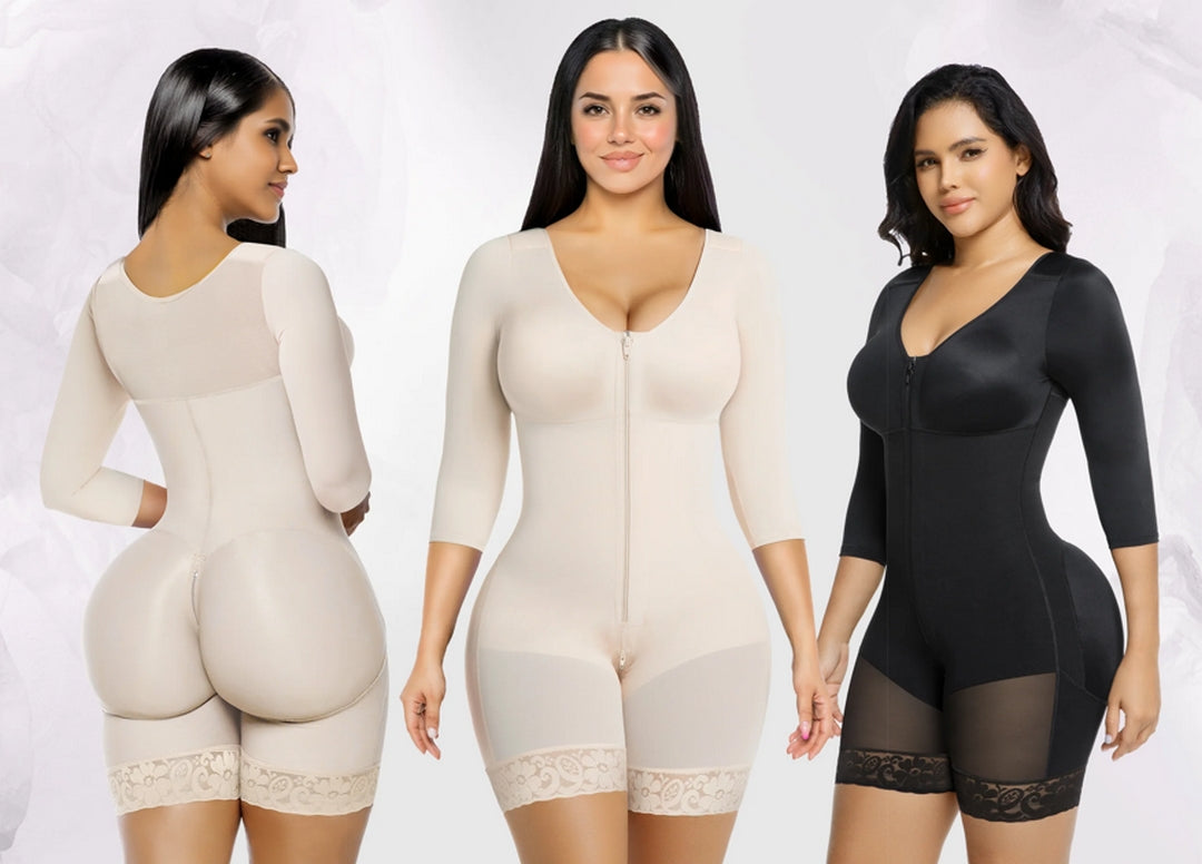 Combinaison Gainante Compression 360° – Manches 3/4 & Silhouette Sculptée