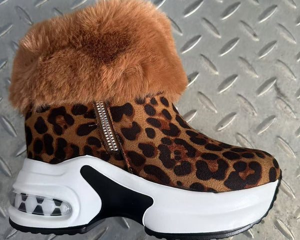 Sneakers Léopard à Fourrure – Chaudes & Confortables – Semelle Plateforme Antidérapante