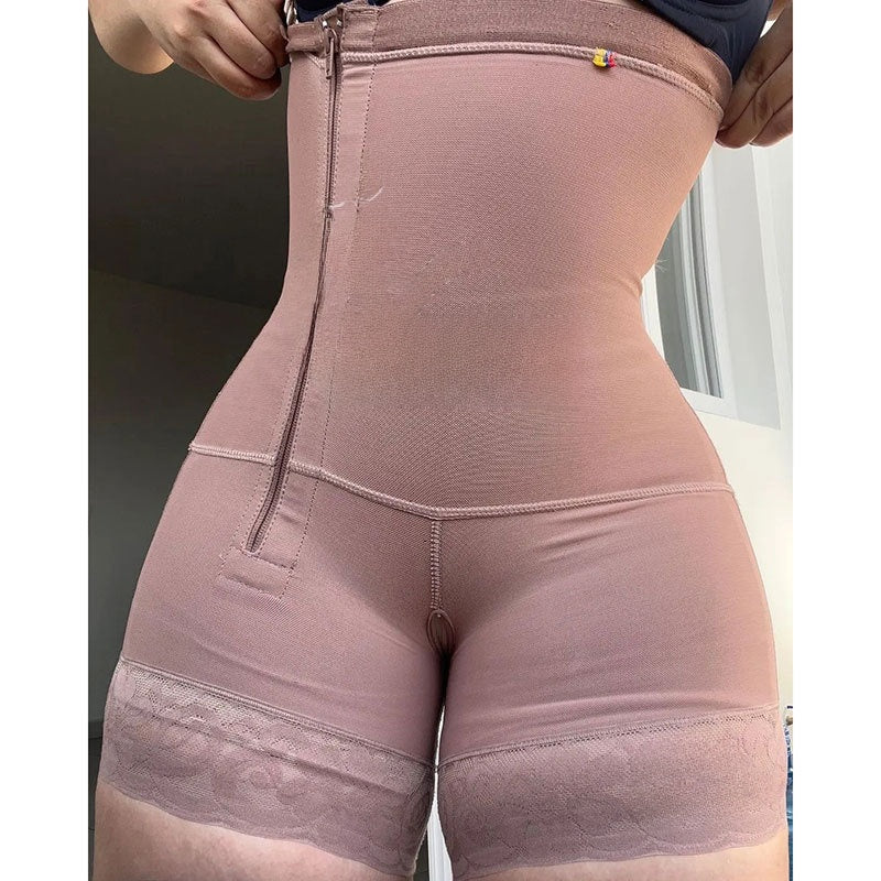 Short Gainante Taille Haute Zip Sculptant Effet Ventre Plat Instantané